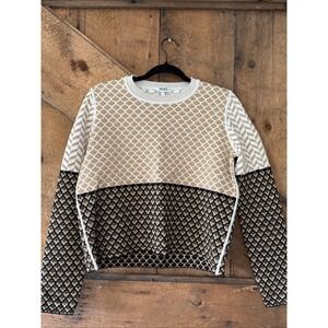 Kenzo Gold Black Geometric Scallop Knit Crewneck Sweater Wool Blend Small